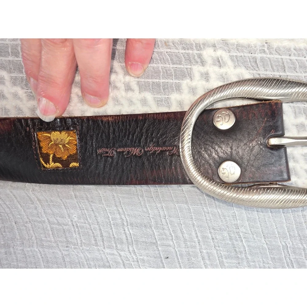 Robert Graham Mens Reversible Leather Belt Brown Blue Floral Silver Buckle 38